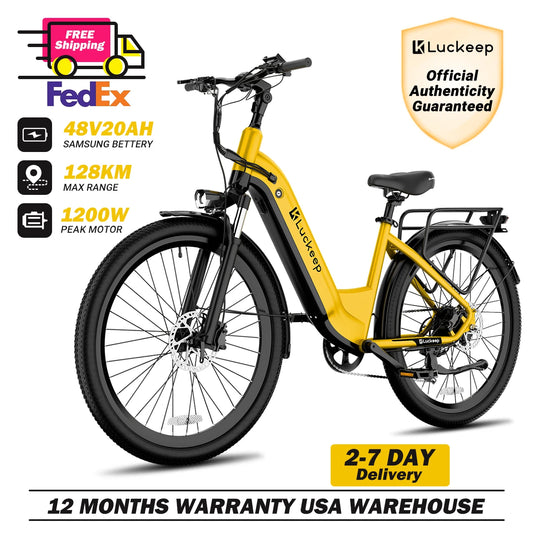 Luckeep X2 [Torque Sensor] Electric Bike for Adults 1200W Peak,28MPH 80Miles,20AH, 26'' *3.0'' Step-Thru Ebikes Hydraulic Brake