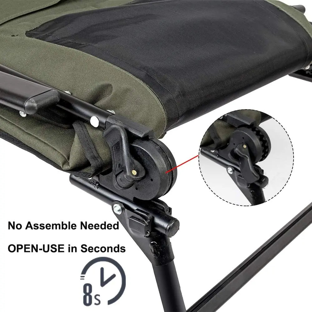 Heavy Duty Fishing Chair with Footrest Support 440 LBS, Oversized Camping Chairs with 160° Adjustable High Back, Beach Chair