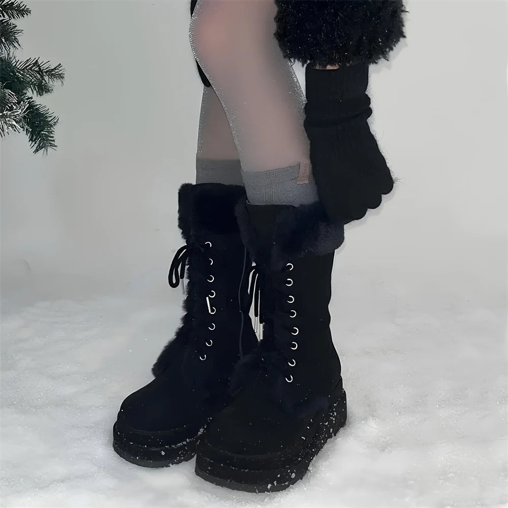 Winter Warm Faux Fur Snow Boots With Platform Wedges