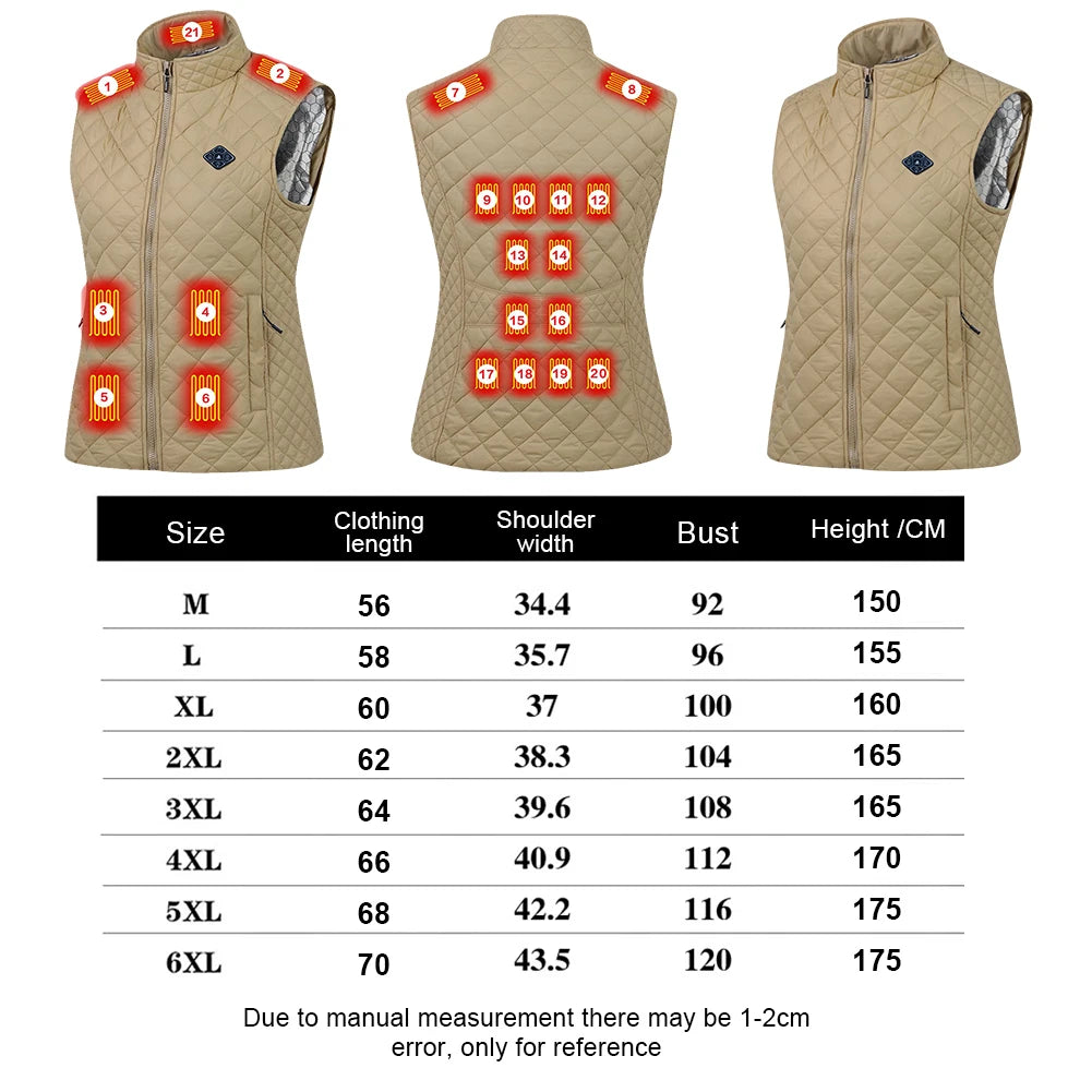 Heated Vest Electric 21 Heating Zones USB Heated Vest Outdoor Running Jacket Sportswear WinterWindproof Washable Vest Women Men