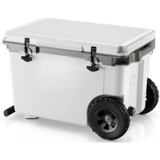 52 Quart Ultra-Light Wheeled Hard Cooler Insulated Portable Ice Chest Box for Beach, Drink, Beverage, Camping, Picnic, Fish