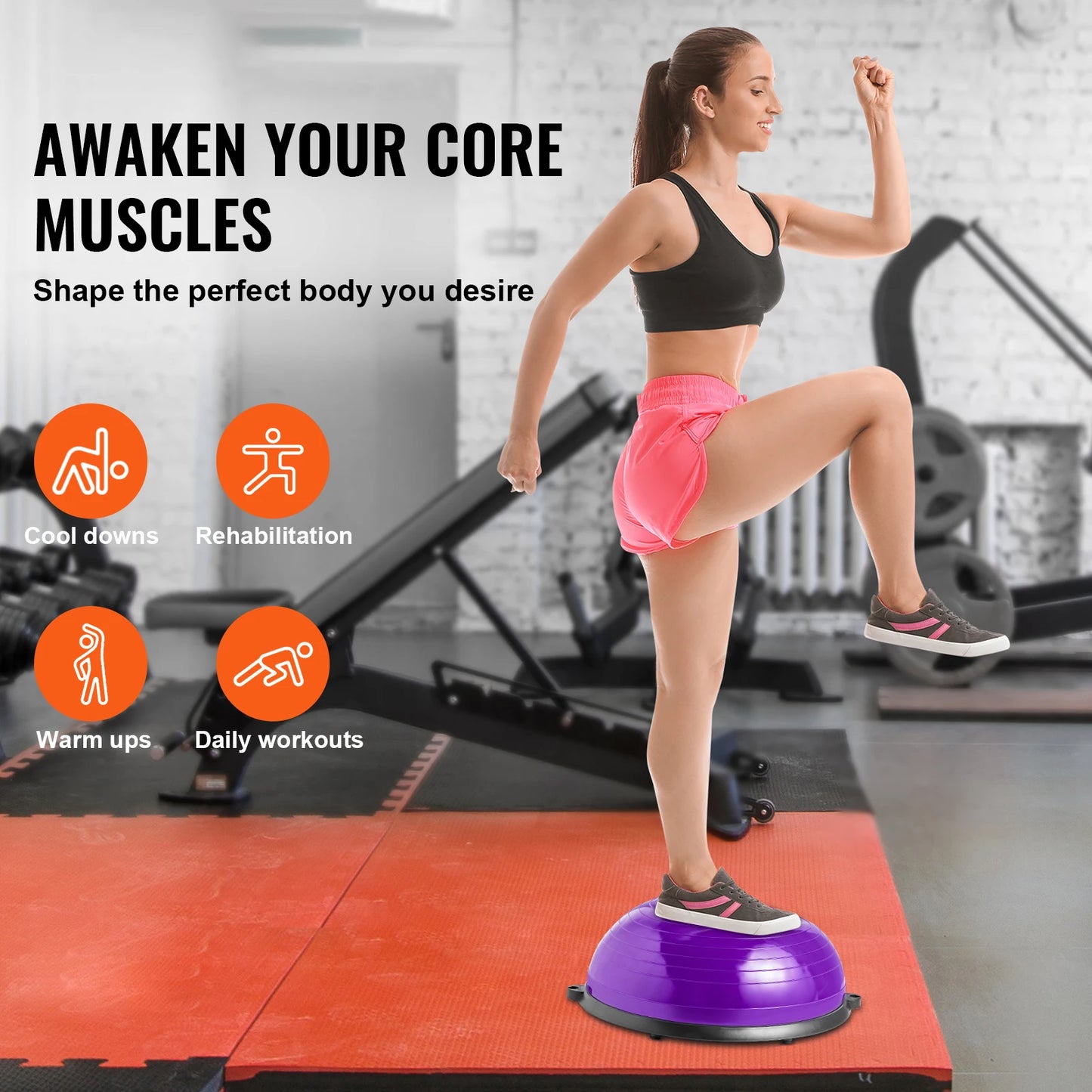 SucceBuy Half Exercise Ball Trainer Balance Ball Trainer Stability Ball Yoga Ball with Resistance Bands &Foot Pump Strength Ball