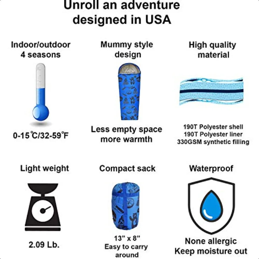 KidzAdventure Mummy Style Sleeping Bag With Pillow Sleeve