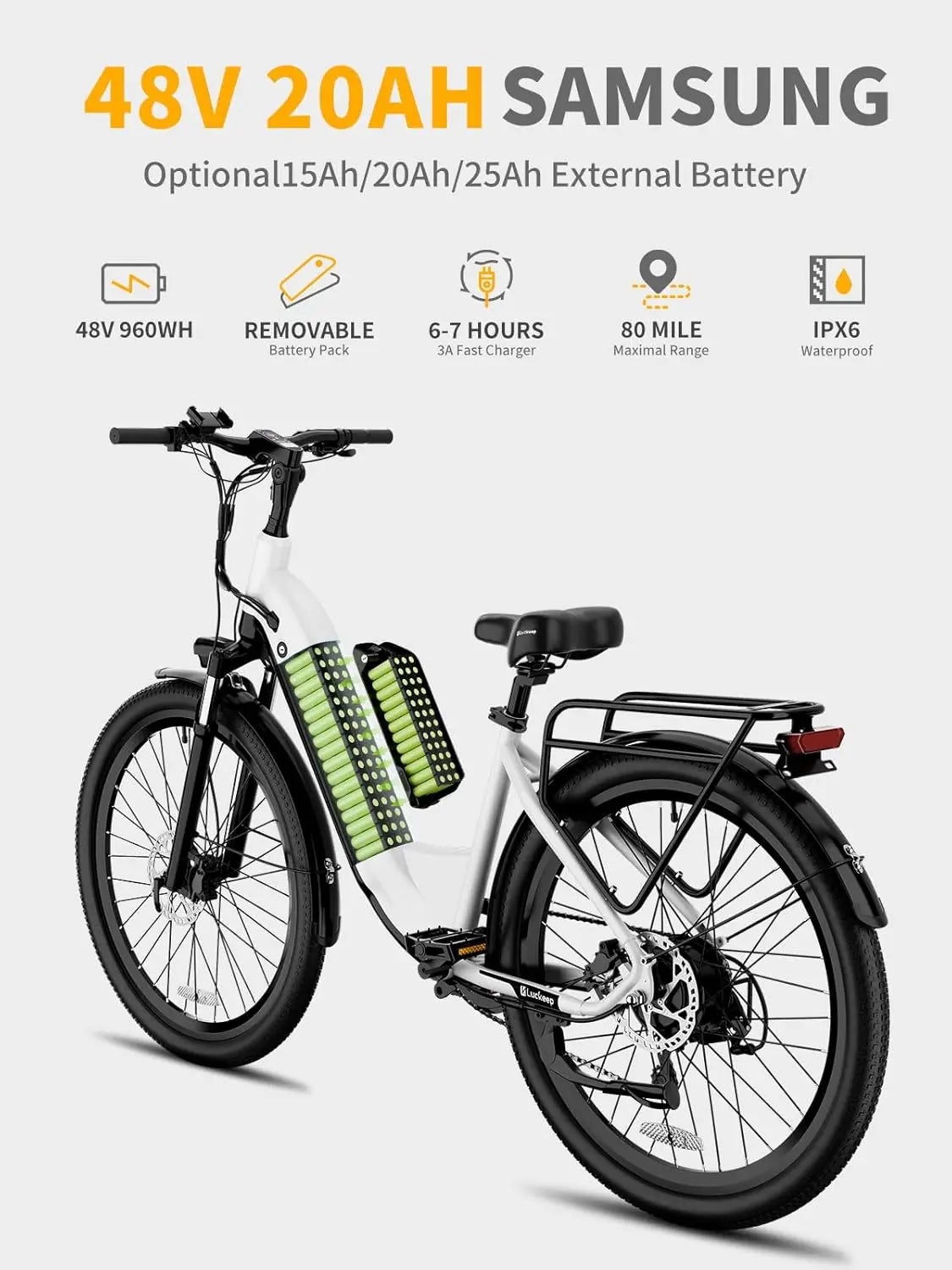 Luckeep X2 [Torque Sensor] Electric Bike for Adults 1200W Peak,28MPH 80Miles,20AH, 26'' *3.0'' Step-Thru Ebikes Hydraulic Brake