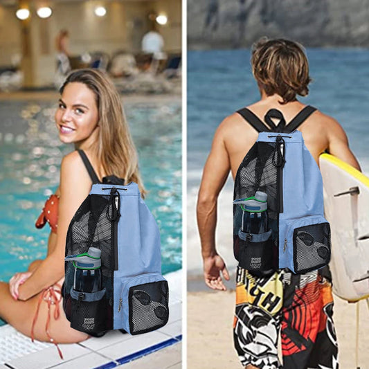 Mesh Drawstring Backpack Swimming Sports Bag Waterproof Drawstring Gym Bag Adjustable Strap for School Beach Holidays