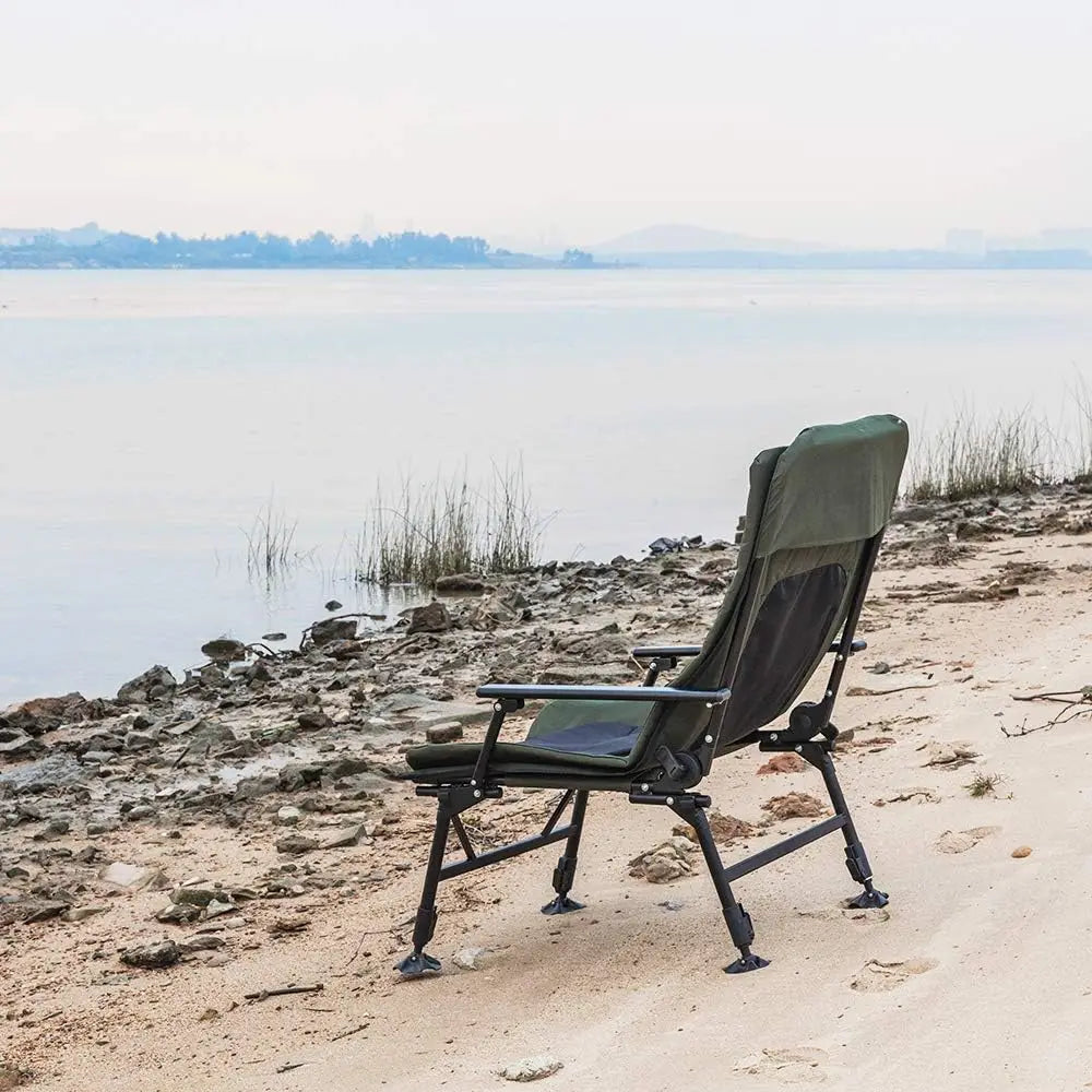 Heavy Duty Fishing Chair with Footrest Support 440 LBS, Oversized Camping Chairs with 160° Adjustable High Back, Beach Chair