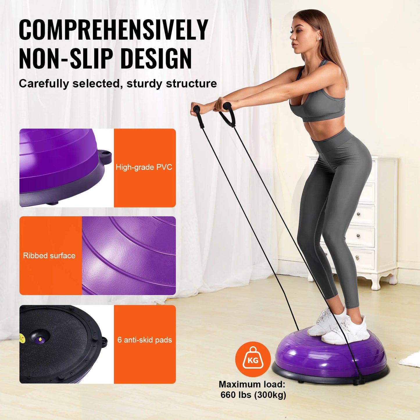 SucceBuy Half Exercise Ball Trainer Balance Ball Trainer Stability Ball Yoga Ball with Resistance Bands &Foot Pump Strength Ball