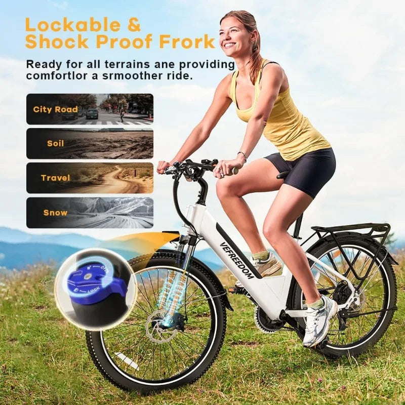 Peak Electric Bike for Adults,up  Miles Removable Battery Ebike, 26" UL Certified Electric Mountain E Bike with 7-Speed