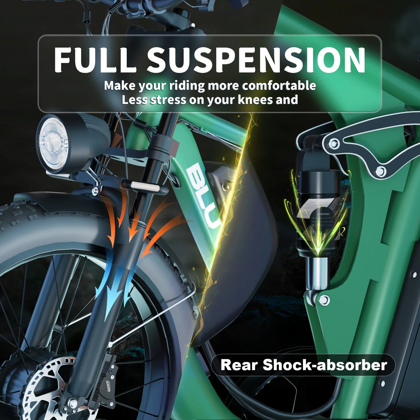 52V 2000W Dual Motor Fat Tire Electric Bicycle 26x4.0 Snow Beach Bike 8 Speed Full Suspension 35MPH Long Range Adults Commuter
