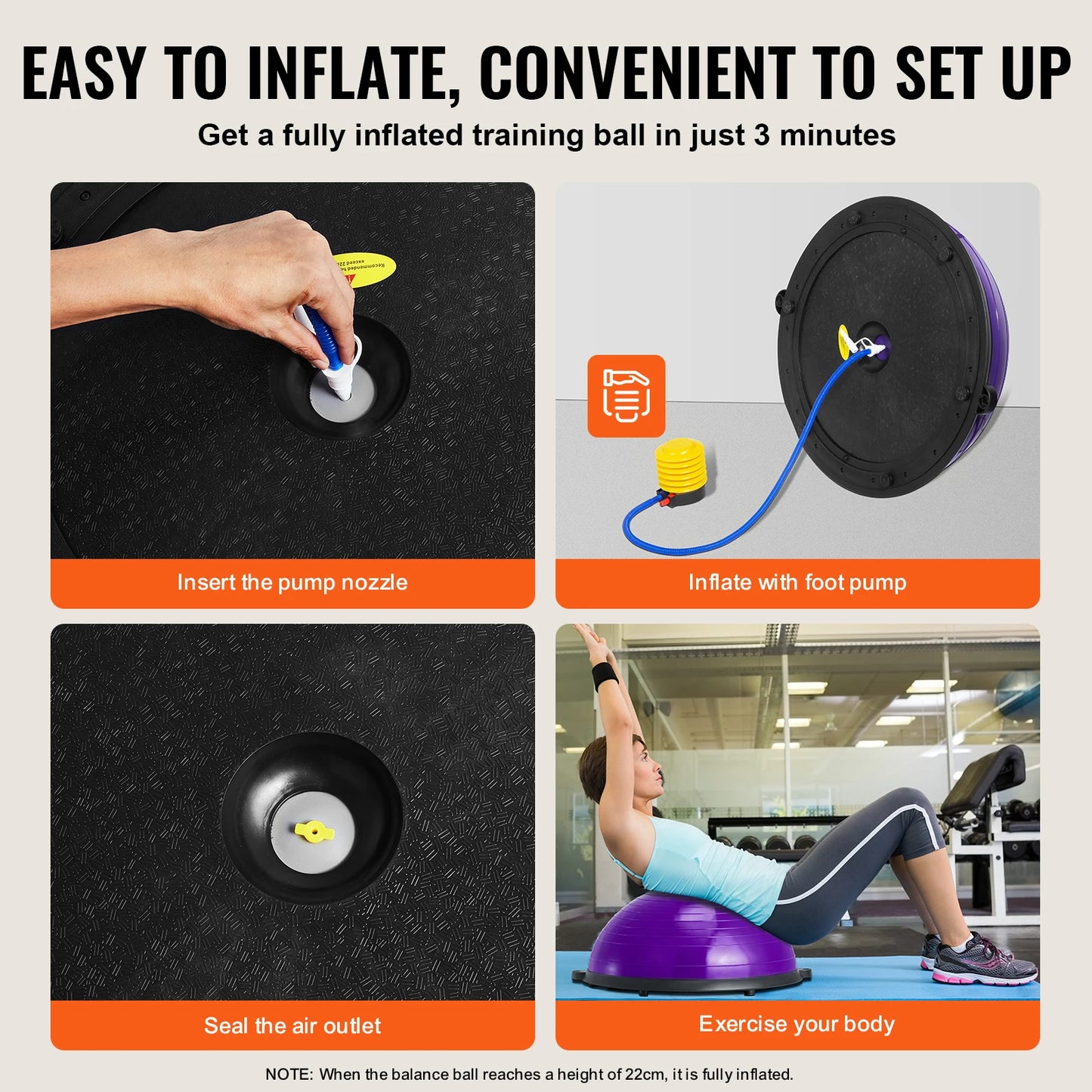 SucceBuy Half Exercise Ball Trainer Balance Ball Trainer Stability Ball Yoga Ball with Resistance Bands &Foot Pump Strength Ball