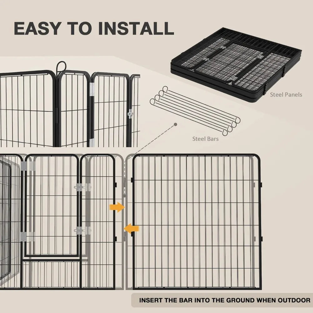 Heavy Duty Metal Dog Playpen Dog Fence for Outdoor, 8/16 Panels 24"/32"/40" Height Rustproof Dog Fence with Doors, Pet Fence for