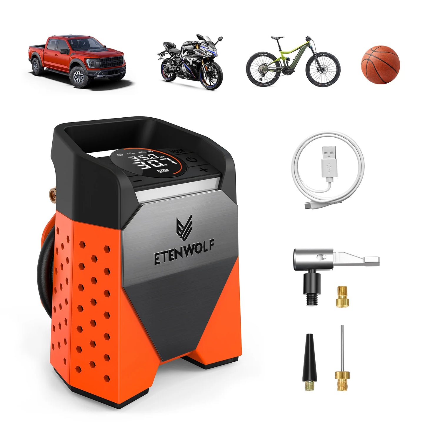Etenwolf Zephyr S3C Portable Air Compressor for Cars and Bikes