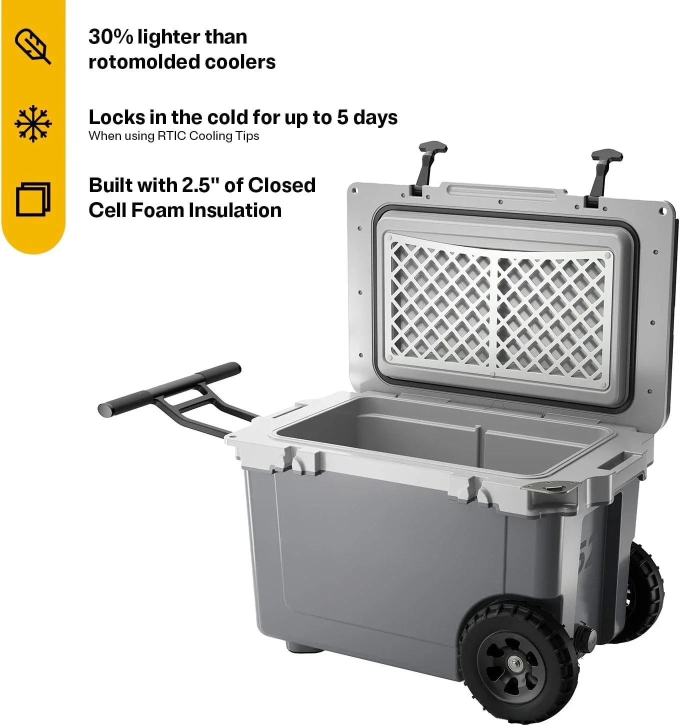 52 Quart Ultra-Light Wheeled Hard Cooler Insulated Portable Ice Chest Box for Beach, Drink, Beverage, Camping, Picnic, Fishing