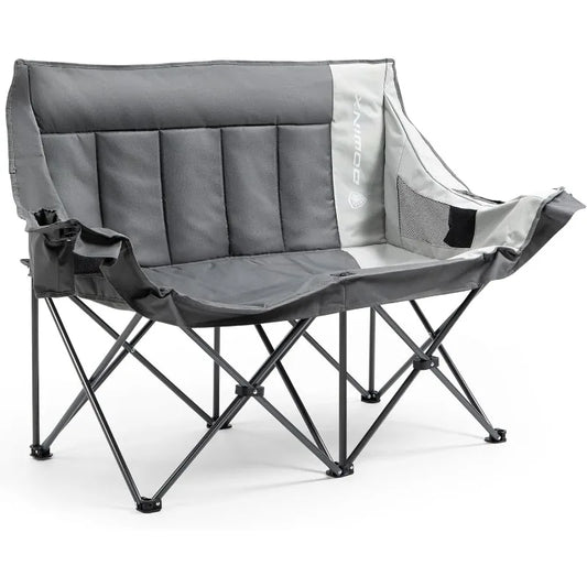 Dowinx Double Camping Chair Loveseat, Portable Folding Outdoor Lawn Chair with Padded Seats, Armrests, Side Pockets,