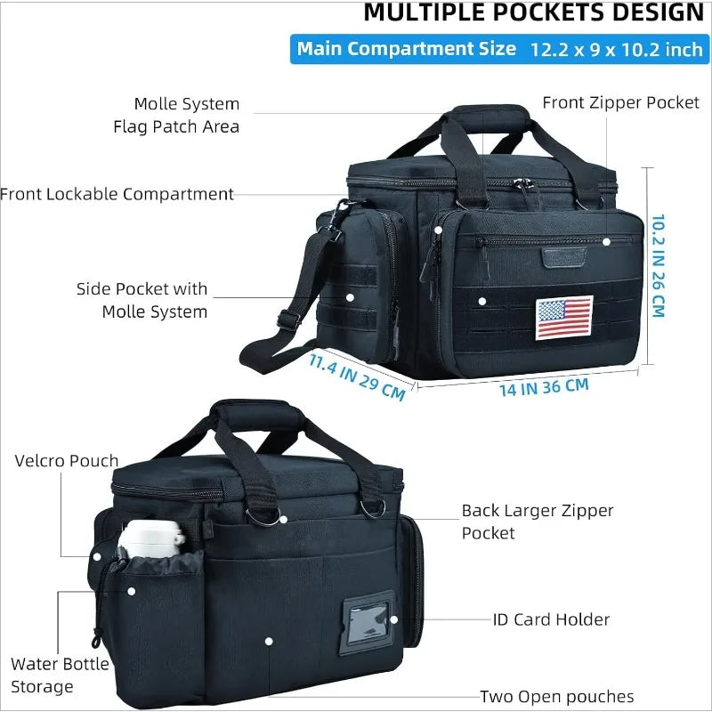Tactical Gun Range Bag for Handguns and Accessories Storage