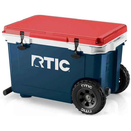 52 Quart Ultra-Light Wheeled Hard Cooler Insulated Portable Ice Chest Box for Beach, Drink, Beverage, Camping, Picnic