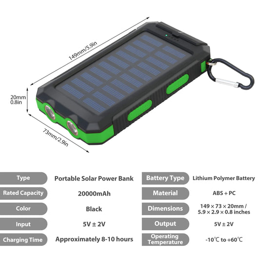 Hik 20000mAh Solar Charger Waterproof Portable Power Bank