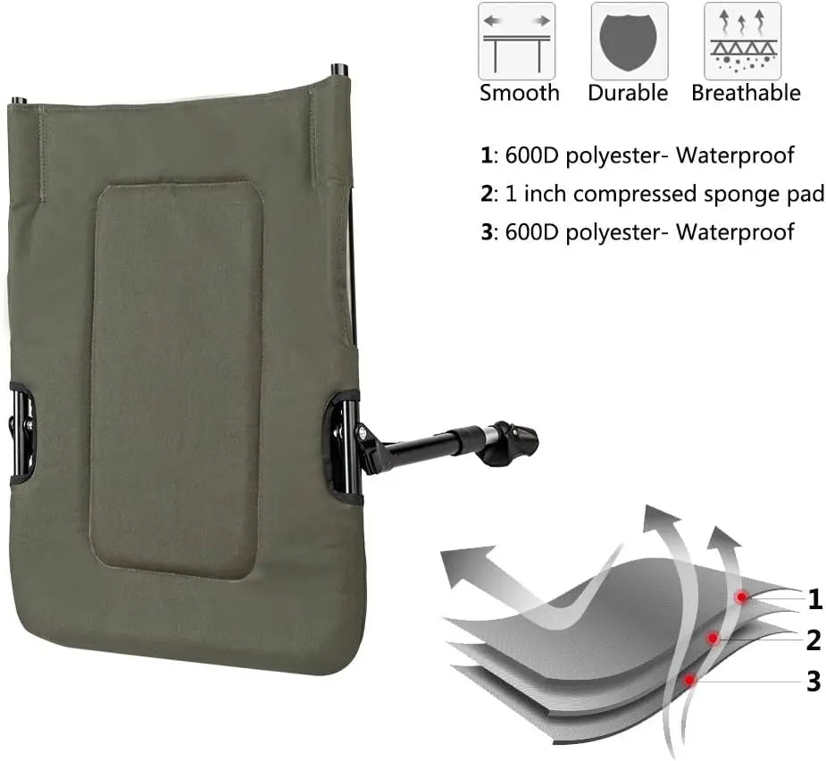 Heavy Duty Fishing Chair with Footrest Support 440 LBS, Oversized Camping Chairs with 160° Adjustable High Back, Beach Chair