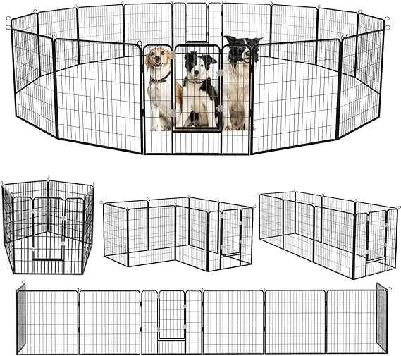 Heavy Duty Metal Dog Playpen Dog Fence for Outdoor, 8/16 Panels 24"/32"/40" Height Rustproof Dog Fence with Doors, Pet Fence for