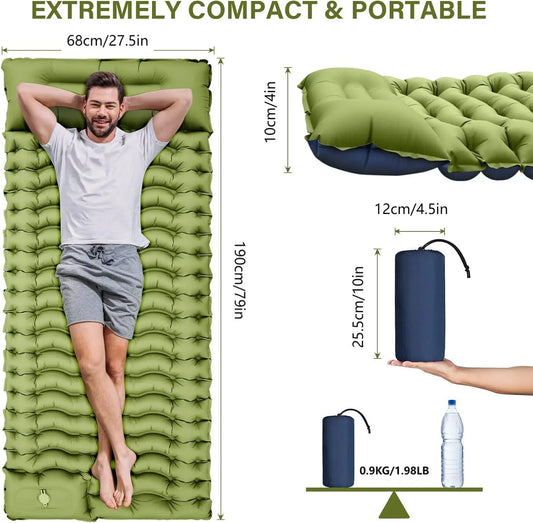 By Inflating Outdoor Sleeping Mat With Built In Pillow
