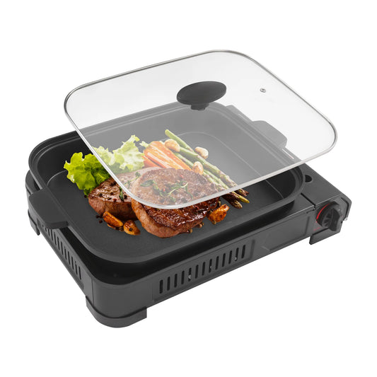 Portable Camping Butane Gas Grill Stove With Tray Lid