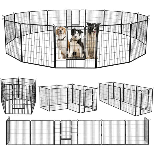 Heavy Duty Metal Dog Playpen Dog Fence for Outdoor, 8/16 Panels 24"/32"/40" Height Rustproof Dog Fence with Doors, Pet Fence for