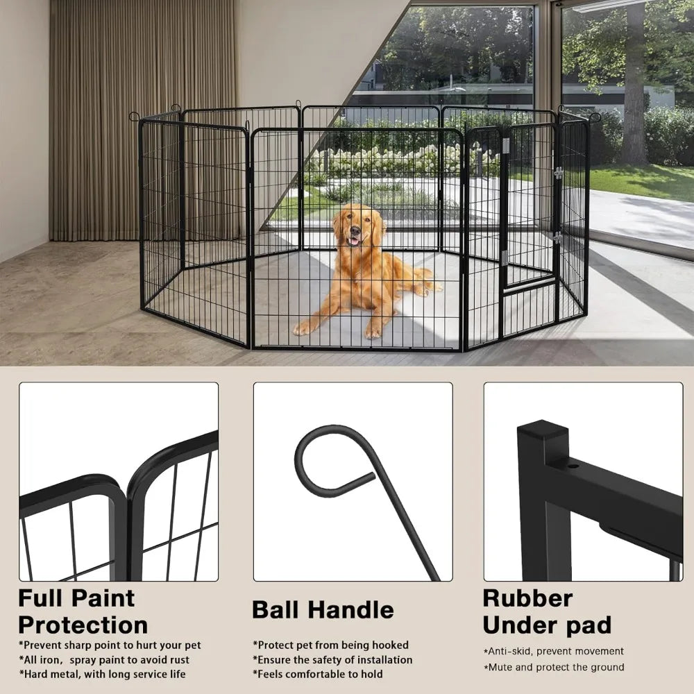 Heavy Duty Metal Dog Playpen Dog Fence for Outdoor, 8/16 Panels 24"/32"/40" Height Rustproof Dog Fence with Doors, Pet Fence for
