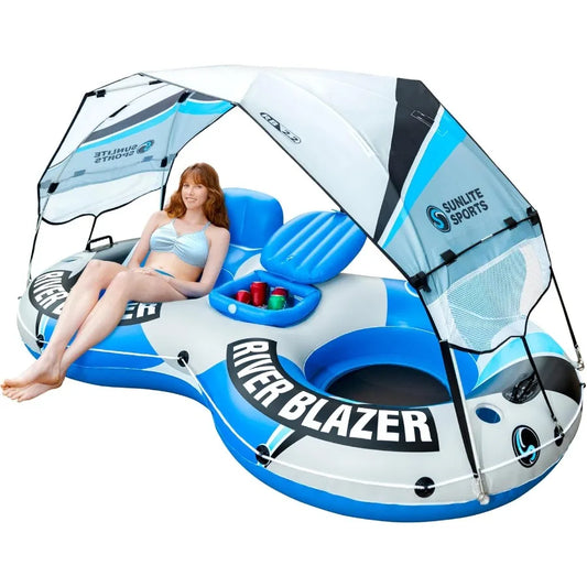 2024 New and Upgraded Sunlite Sports Heavy Duty River Tube Inflatable Premium Water Float to Lounge Above Lake and River Outdoo