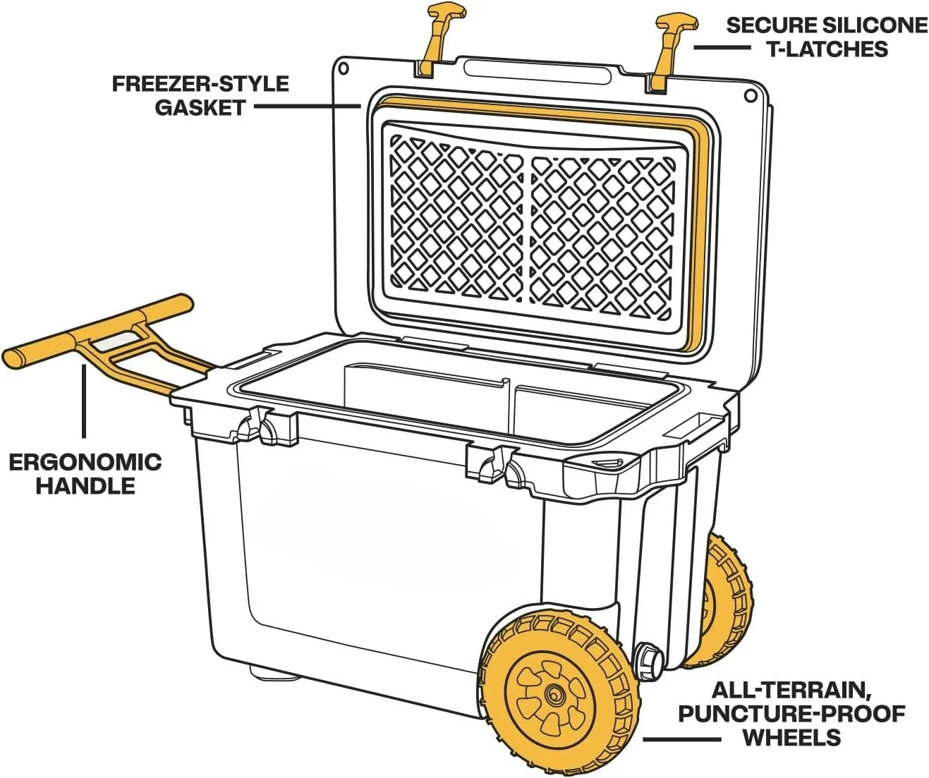 52 Quart Ultra-Light Wheeled Hard Cooler Insulated Portable Ice Chest Box for Beach, Drink, Beverage, Camping, Picnic, Fishing