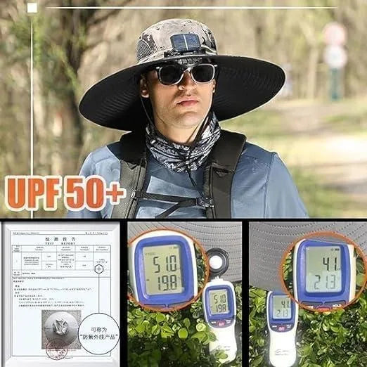 2025 New Outdoor Camping Fishing Hiking Sunscreen Fisherman Hat Solar Fan Cap Portable Solar Charging Cap with Fan Suitable