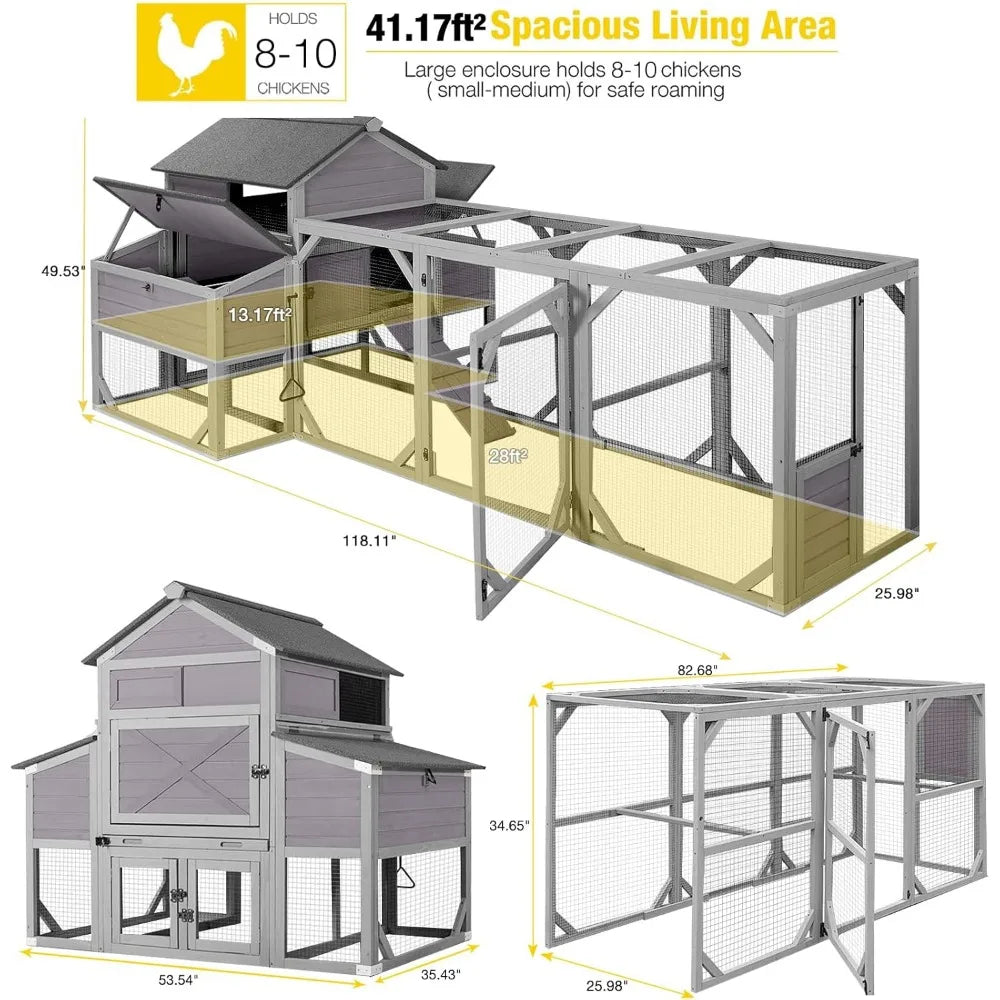 Extra Large Wooden Chicken Coop with Nesting Boxes for Poultry