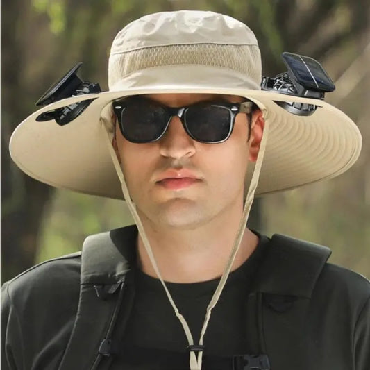 2025 New Outdoor Camping Fishing Hiking Sunscreen Fisherman Hat Solar Fan Cap Portable Solar Charging Cap with Fan Suitable