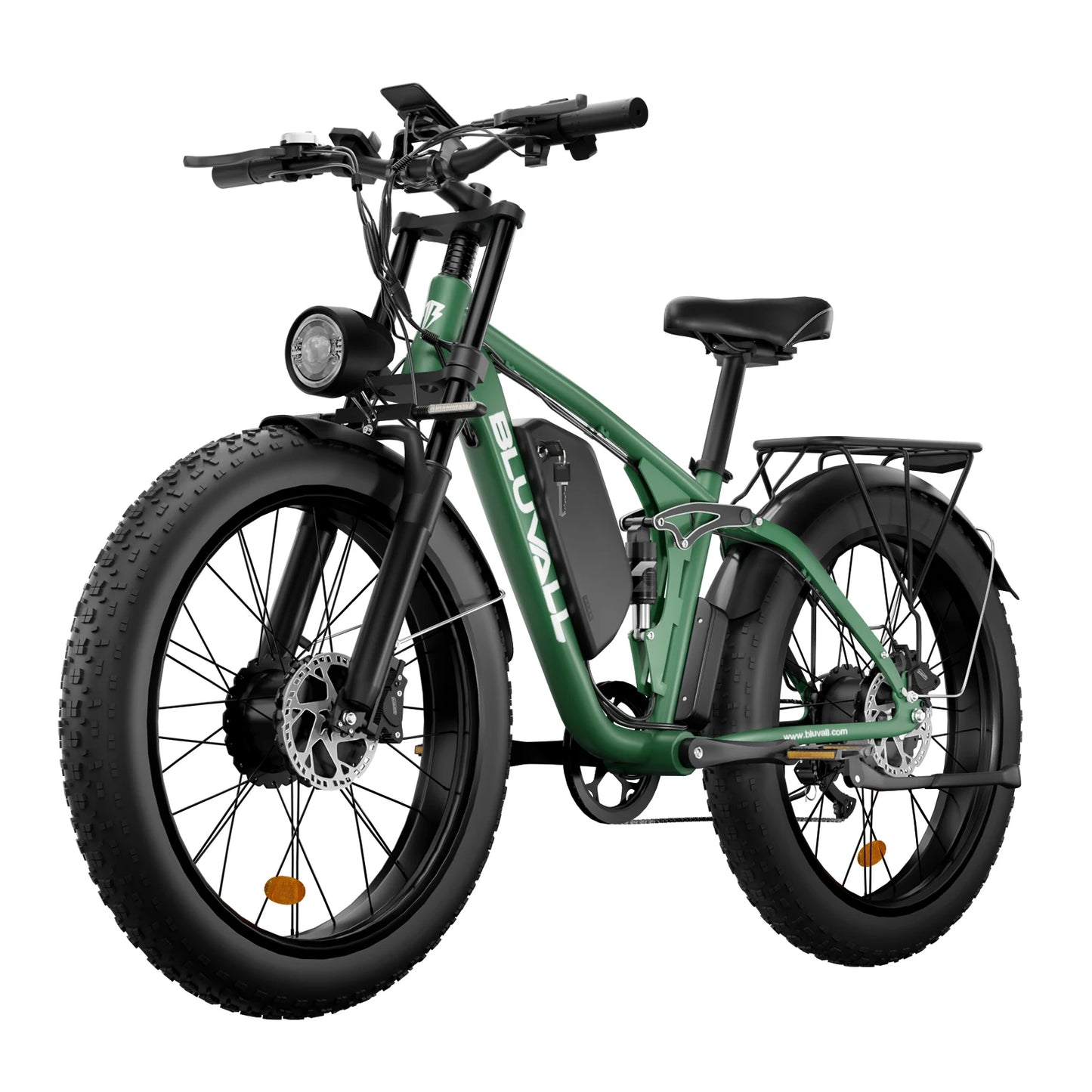 52V 2000W Dual Motor Fat Tire Electric Bicycle 26x4.0 Snow Beach Bike 8 Speed Full Suspension 35MPH Long Range Adults Commuter