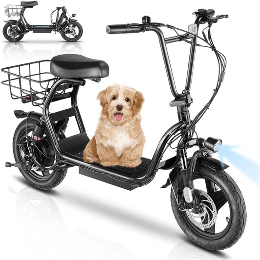 Caroma 500W Electric Scooter With Seat Foldable Basket