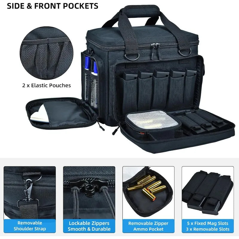 Tactical Gun Range Bag for Handguns and Accessories Storage