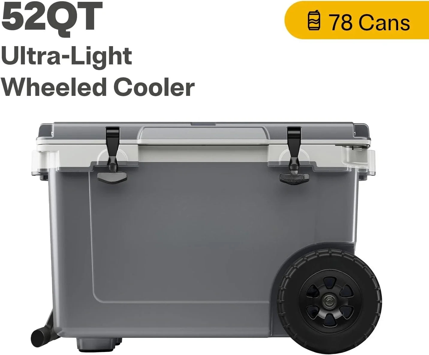 52 Quart Ultra-Light Wheeled Hard Cooler Insulated Portable Ice Chest Box for Beach, Drink, Beverage, Camping, Picnic, Fishing
