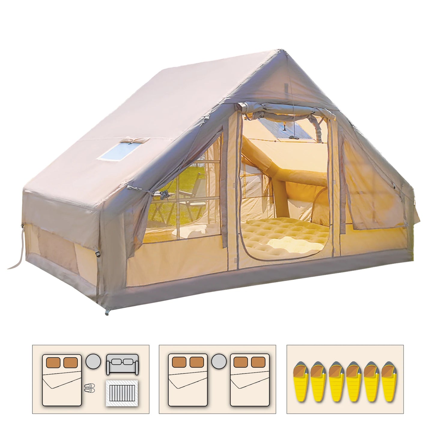 Inflatable Tents for Camping with Pump,Air Glamping Tents for Camping Family, Easy Setup Rainproof Windproof Outdoor Tents
