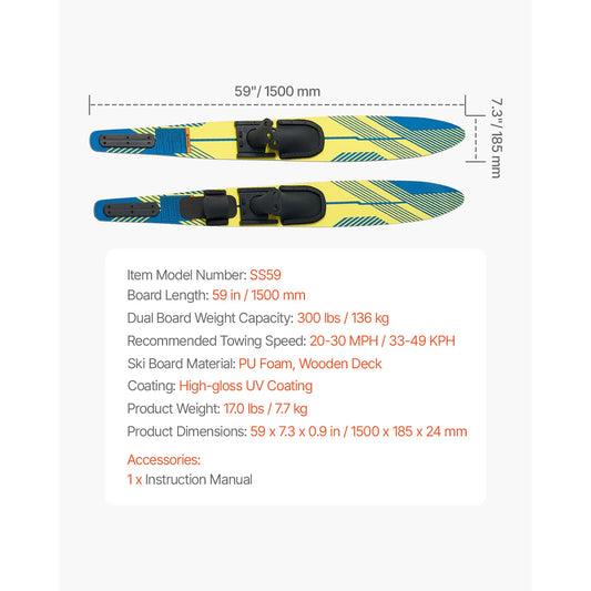 VEVOR Water Skis With Adjustable Horseshoe Bindings