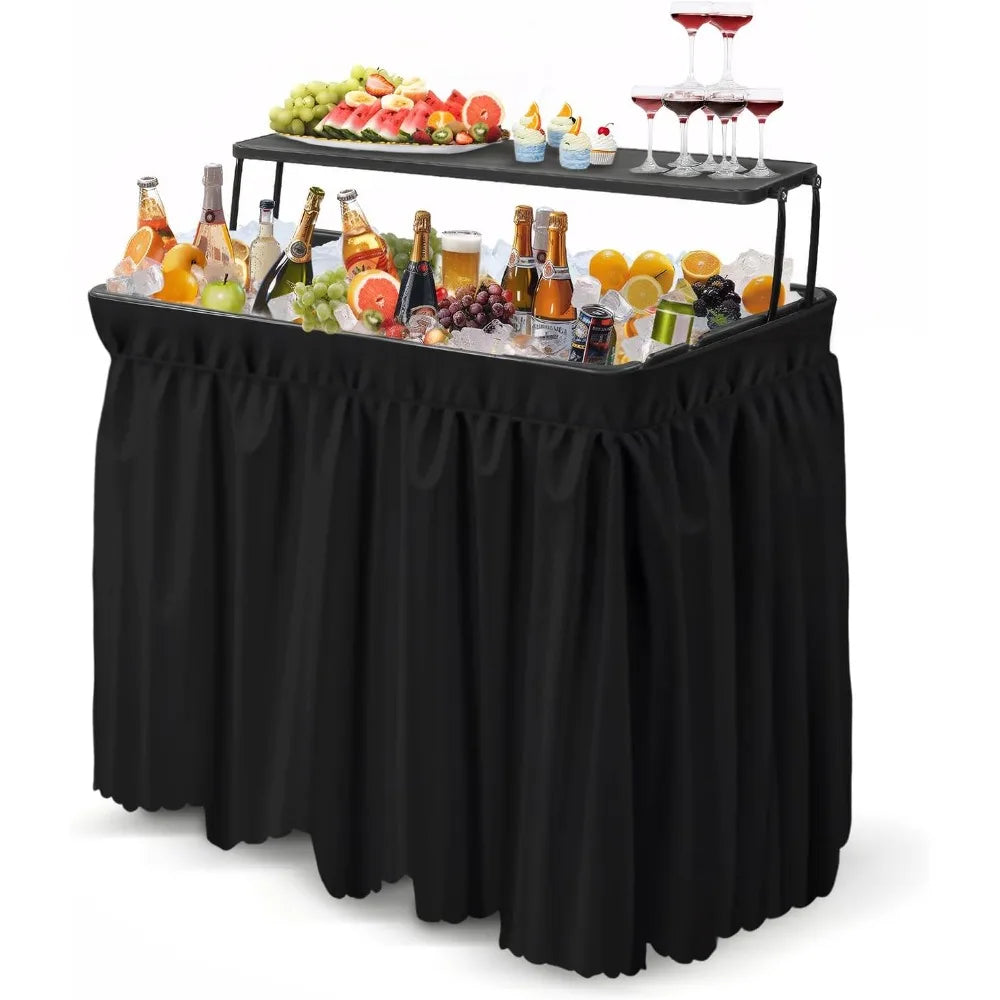 Portable Cooler Table with Extra Storage Shelf, Alloy Steel, Black, Picetable Model