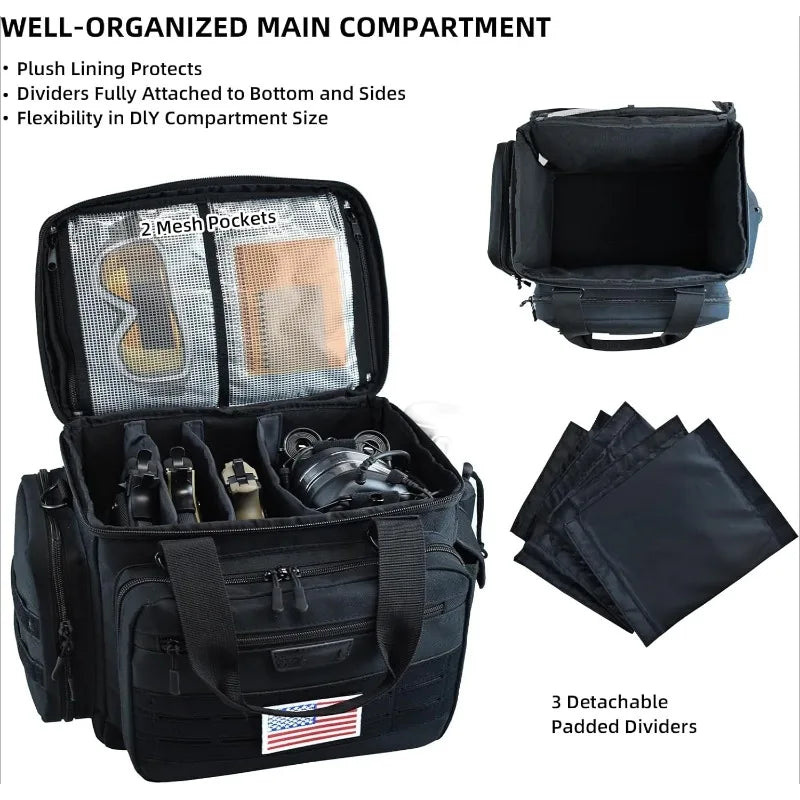 Tactical Gun Range Bag for Handguns and Accessories Storage
