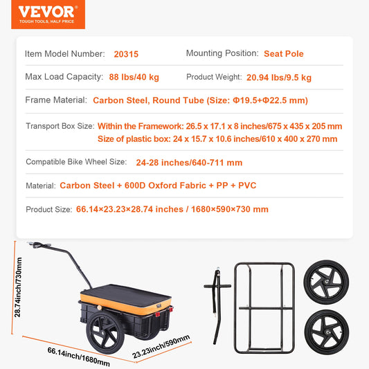 SucceBuy Bike Cargo Trailer Foldable Storage Wagon 88 Lbs