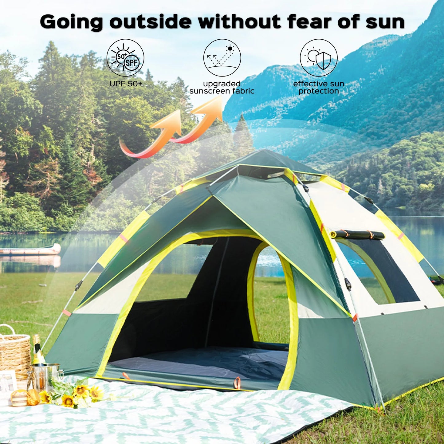 LOVEWE Quick Opening Camping Tent, Waterproof & Windproof, Dual Doors & Windows, Easy Setup, Lightweight, 2 Person Capacity