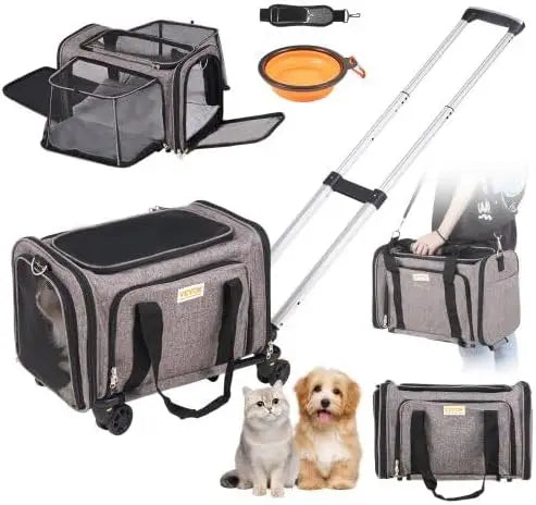 Airline Approved Rolling Cat Carrier with Telescopic Handle