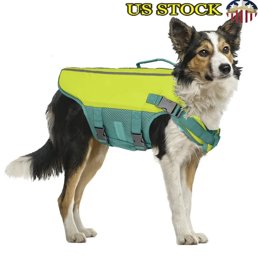 Durable Dog Life Jacket Flotation Vest with Handle Medium Dogs Helps Pets Stay Afloat Water Safety Gear