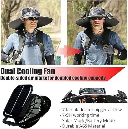 2025 New Outdoor Camping Fishing Hiking Sunscreen Fisherman Hat Solar Fan Cap Portable Solar Charging Cap with Fan Suitable