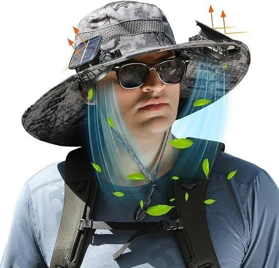 2025 New Outdoor Camping Fishing Hiking Sunscreen Fisherman Hat Solar Fan Cap Portable Solar Charging Cap with Fan Suitable