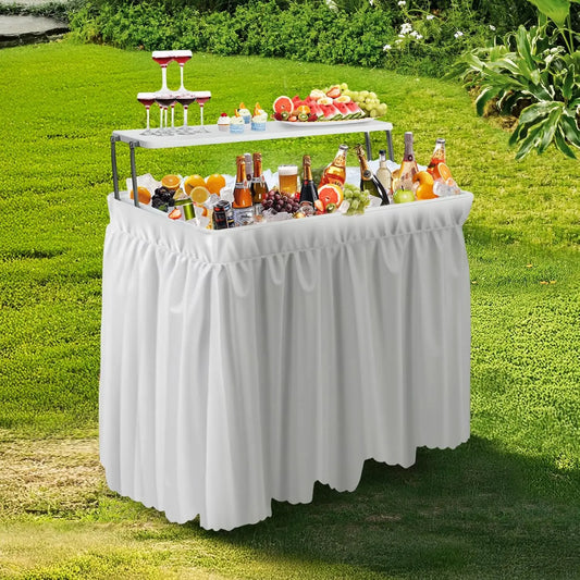 Portable Cooler Table with Extra Storage Shelf, Alloy Steel, Black, Picetable Model