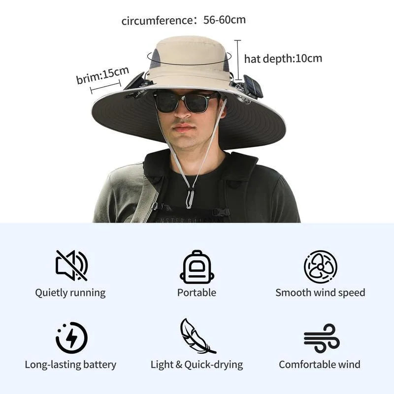 2025 New Outdoor Camping Fishing Hiking Sunscreen Fisherman Hat Solar Fan Cap Portable Solar Charging Cap with Fan Suitable