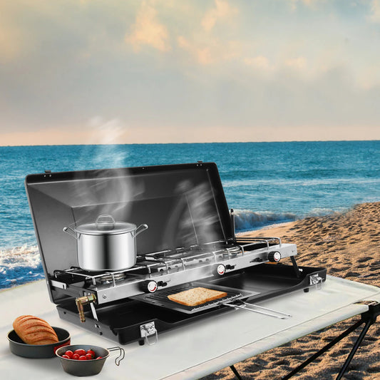 Portable Camping Stove With Griddle 3 Burners Propane